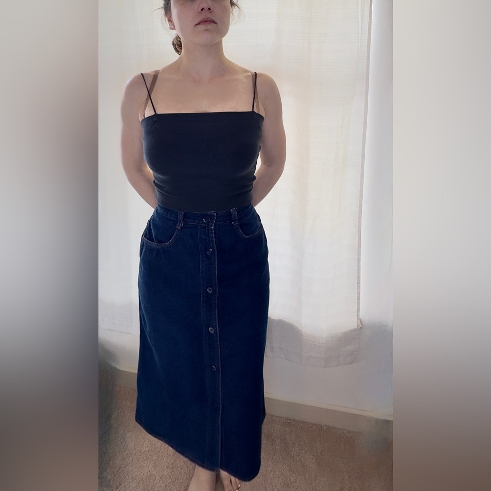 Vintage 70s Sears Denim Button Down Midi Skirt - Medium - 8